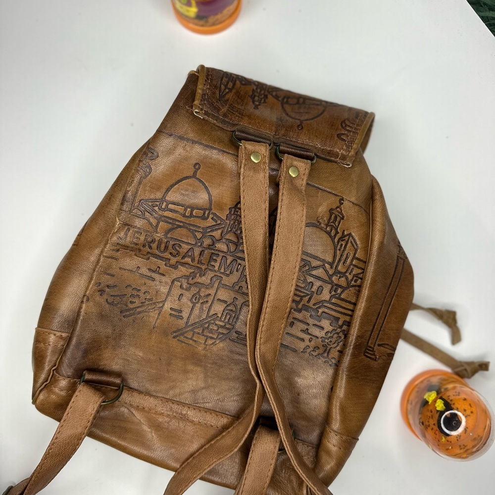Embossed Leather Backpack With Jerusalem Design - image 8
